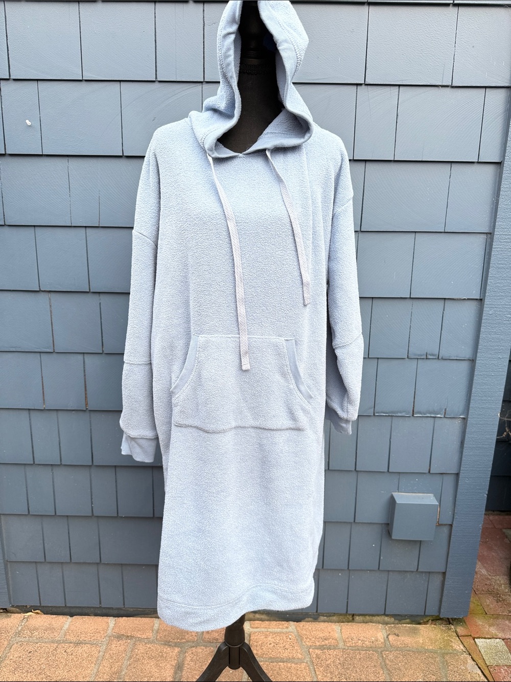 Cuddl Duds Plush Hooded Long Sleeve Sleep Dress in Light Blue large